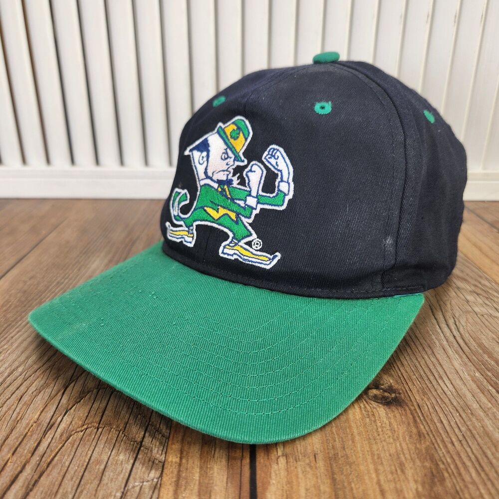 VTG 90s Notre Dame Fighting Irish Twins Enterprise Snapback Hat Black Green Cap